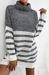 Robe pull à col roulé rayée